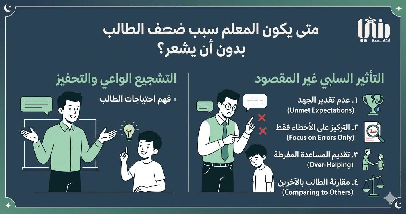 متى يكون المعلم سبب ضعف الطالب بدون أن يشعر؟